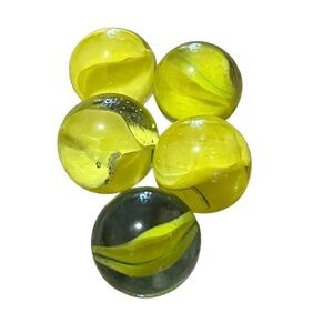 Vintage Yellow Glass Cat Eye Target Marbles. Pack of 5 (AA)